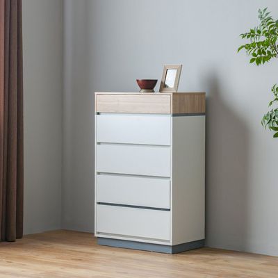 Frazer Chest of 5 Drawers - White/Natural Oak - With 2-Year Warranty