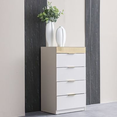 Hugo Chest of 5 Drawer - Beige / Golden