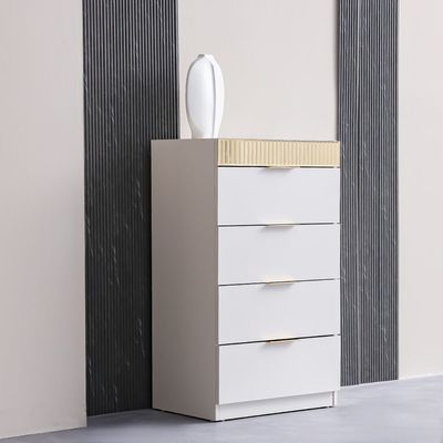 Hugo Chest of 5 Drawer - Beige / Golden