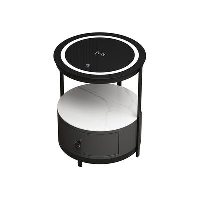 Ezmil 1 Drawer Round Night Stand W/ Wireless Charger And Led Light - Black / White