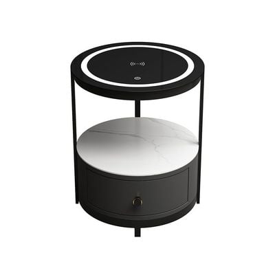 Ezmil 1 Drawer Round Night Stand W/ Wireless Charger And Led Light - Black / White