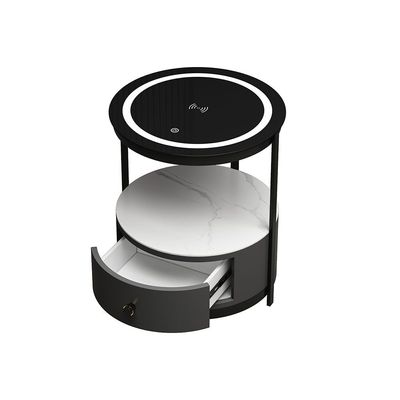 Ezmil 1 Drawer Round Night Stand W/ Wireless Charger And Led Light - Black / White