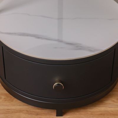 Ezmil 1 Drawer Round Night Stand W/ Wireless Charger And Led Light - Black / White