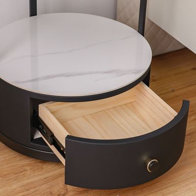 Ezmil 1 Drawer Round Night Stand W/ Wireless Charger And Led Light - Black / White