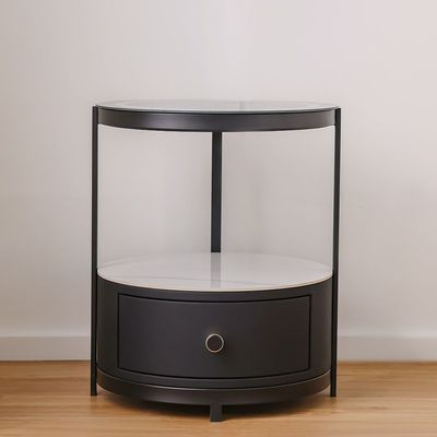 Ezmil 1 Drawer Round Night Stand W/ Wireless Charger And Led Light - Black / White