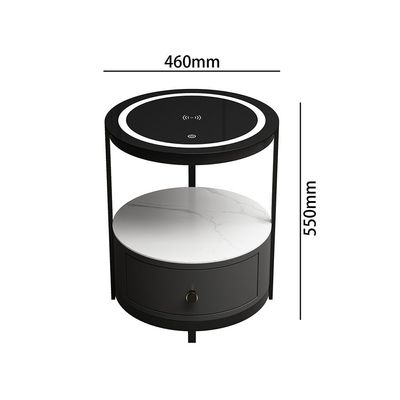 Ezmil 1 Drawer Round Night Stand W/ Wireless Charger And Led Light - Black / White