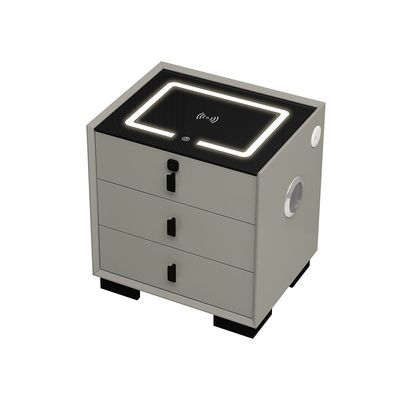 Layla 3 Drawer Night Stand W/ Wireless And Usb Charger + Bluetooth Speaker + Finger Print Lock And Led Light - Grey