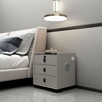 Layla 3 Drawer Night Stand W/ Wireless And Usb Charger + Bluetooth Speaker + Finger Print Lock And Led Light - Grey