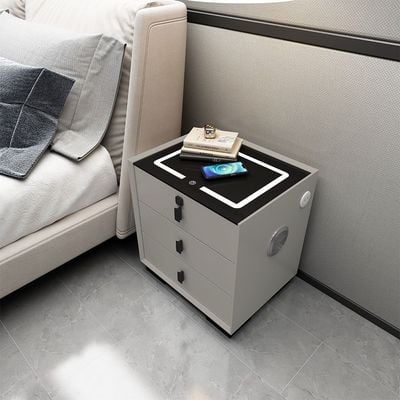 Layla 3 Drawer Night Stand W/ Wireless And Usb Charger + Bluetooth Speaker + Finger Print Lock And Led Light - Grey