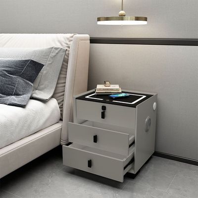 Layla 3 Drawer Night Stand W/ Wireless And Usb Charger + Bluetooth Speaker + Finger Print Lock And Led Light - Grey