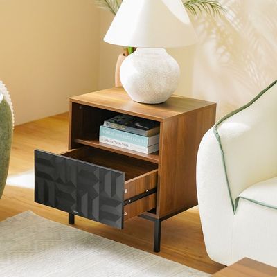 Dello End Table W/1 Drawer - Walnut / Black