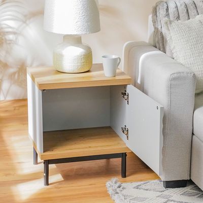 Delmar End Table W/1 Door Storage- Natural / Grey