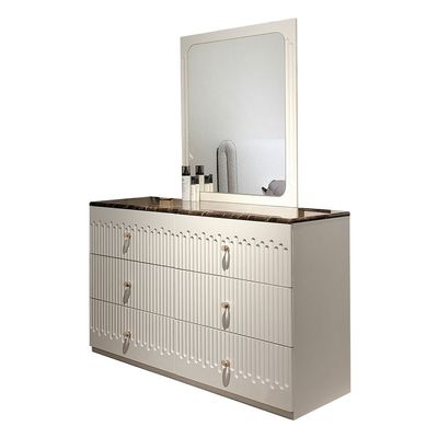 Naples 6 Drawer Dresser with Mirror - Beige/Stone