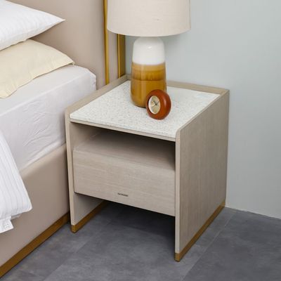 Margaret Nightstand - Beige/Terrazo/Gold - With 3-Year Warranty