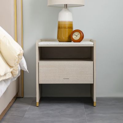 Margaret Nightstand - Beige/Terrazo/Gold - With 3-Year Warranty