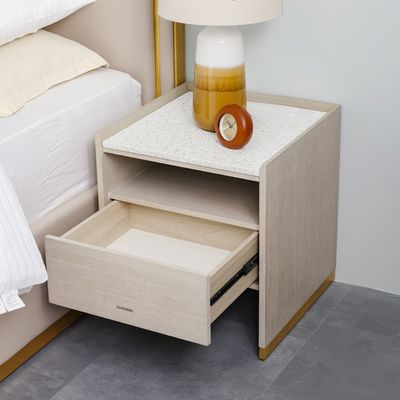 Margaret Nightstand - Beige/Terrazo/Gold - With 3-Year Warranty