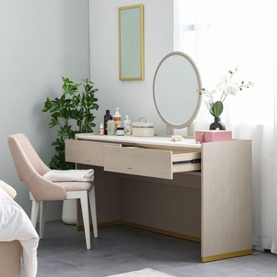 Margaret Vanity Dresser with Makeup Mirror - Beige/Terrazo/Gold - With 3-Year Warranty