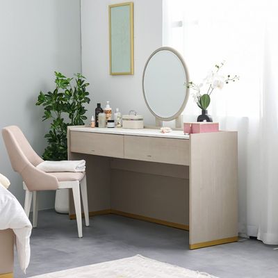 Margaret Vanity Dresser with Makeup Mirror - Beige/Terrazo/Gold - With 3-Year Warranty