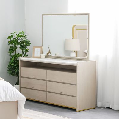 Margaret 6-Drawer Dresser - Beige/Terrazo/Gold - With 3-Year Warranty