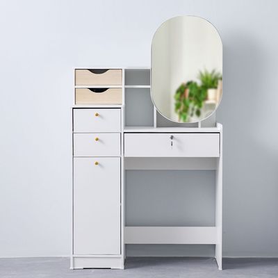 Barbados Dresser with Sliding Mirror - White/Oak - With 2-Year Warranty