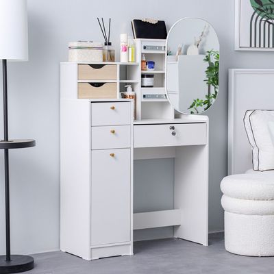 Barbados Dresser with Sliding Mirror - White/Oak - With 2-Year Warranty