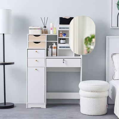 Barbados Dresser with Sliding Mirror - White/Oak - With 2-Year Warranty