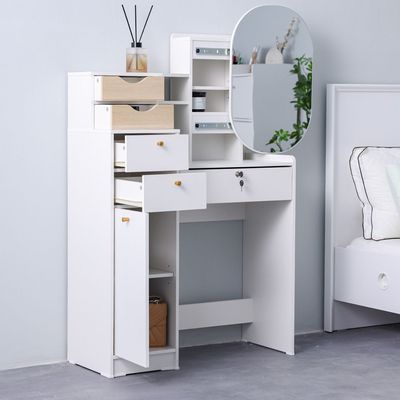 Barbados Dresser with Sliding Mirror - White/Oak - With 2-Year Warranty