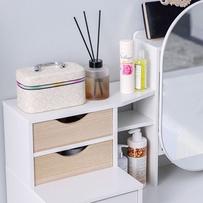 Barbados Dresser with Sliding Mirror - White/Oak - With 2-Year Warranty