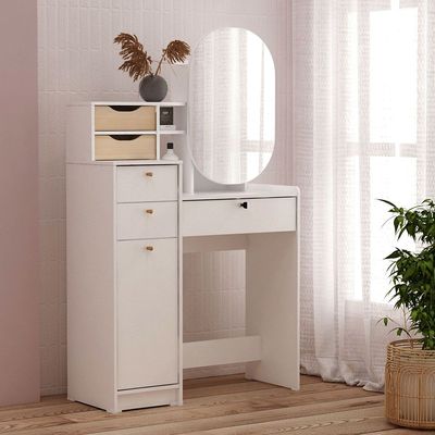 Barbados Dressing Table  With Sliding  Mirror - White / Oak