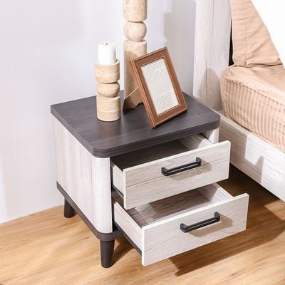 Kirwin 2-Drawer Nightstand - Grey Oak/Black - With 2-Year Warranty