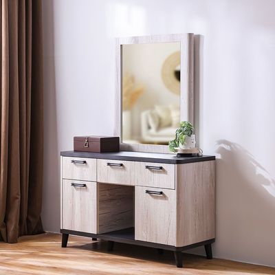 Kirwin Dressing Table with Mirror - Grey Oak/Black - With 2-Year Warranty