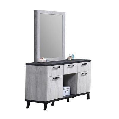 Kirwin Dressing Table with Mirror - Grey Oak/Black - With 2-Year Warranty