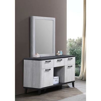 Kirwin Dressing Table W/ Mirror -   Grey  Oak / Black