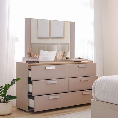 Cardano Dresser W/ Mirror  - Natural Oak/ Champagne