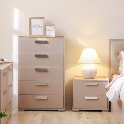 Cardano Chest Of 5 Drawers - Natural Oak/ Champagne