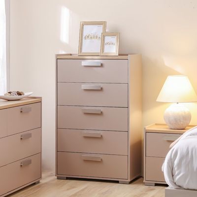 Cardano Chest Of 5 Drawers - Natural Oak/ Champagne