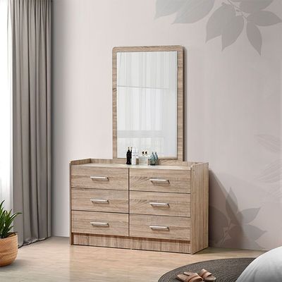 Supreme 6-Drawer Master Dresser with Mirror - French Sonoma Oak - With 2-Year Warranty