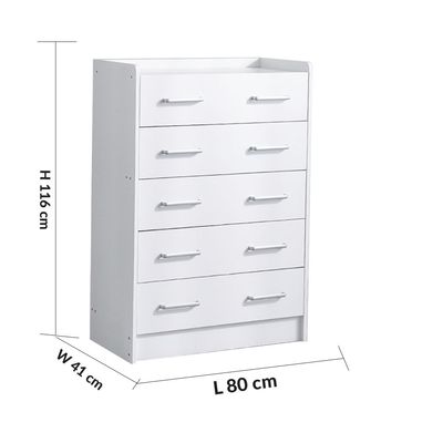 Supreme Chest of 5 Drawers - White - With 2-Year Warranty