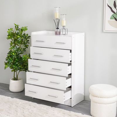 Supreme Chest of 5 Drawers - White - With 2-Year Warranty