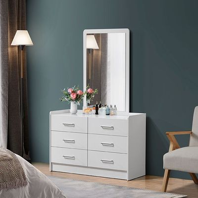 Supreme 6-Drawer Master Dresser with Mirror - White - With 2-Year Warranty