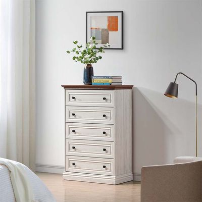 Pioneer Chest of 5 Drawers - White Oak/Brown - With 2-Year Warranty 