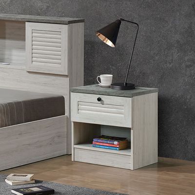 Zenith 1-Drawer Nightstand - White Oak/Cement - With 2-Year Warranty