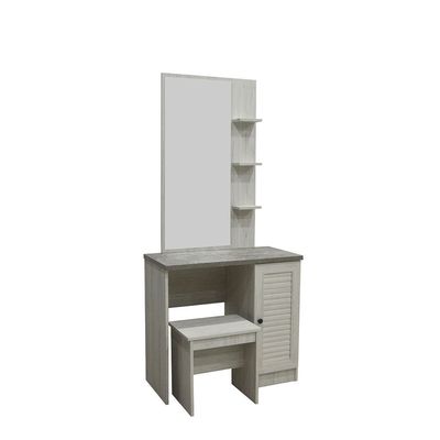 Zenith Tall Dresser with Mirror and Stool - White Oak/Cement - With 2-Year Warranty