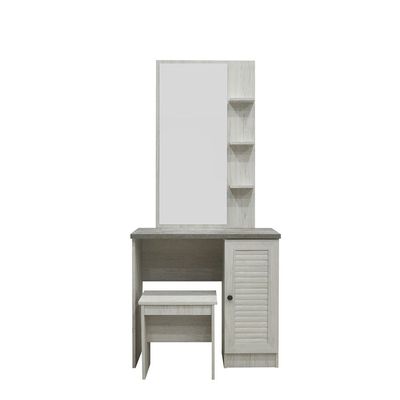 Zenith Tall Dresser with Mirror and Stool - White Oak/Cement - With 2-Year Warranty