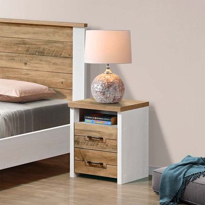 Swann 2-Drawer Nightstand - Summer Oak/Pearl White - With 2-Year Warranty