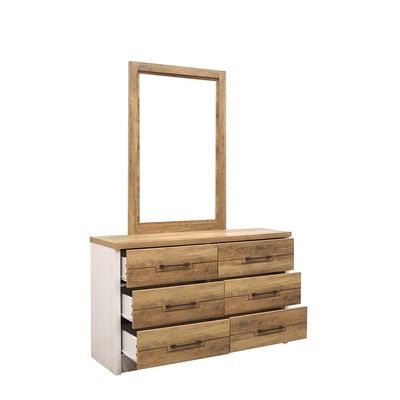 Swann 6-Drawer Master Dresser with Mirror - Summer Oak/Pearl White - With 2-Year Warranty