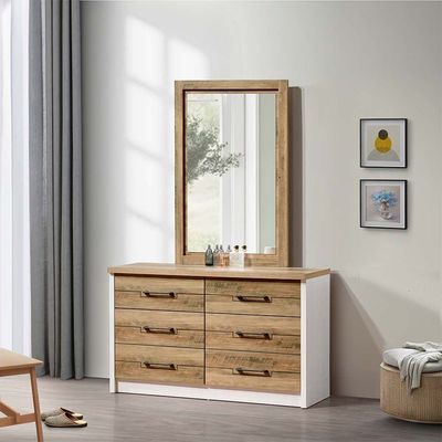 Swann 6-Drawer Master Dresser with Mirror - Summer Oak/Pearl White - With 2-Year Warranty