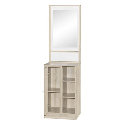 Kinder 1-Door Open Shelf Tall Dresser with Mirror - White & Sonoma Oak - With 2-Year Warranty