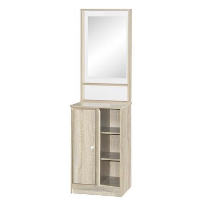 Kinder 1-Door Open Shelf Tall Dresser with Mirror - White & Sonoma Oak - With 2-Year Warranty