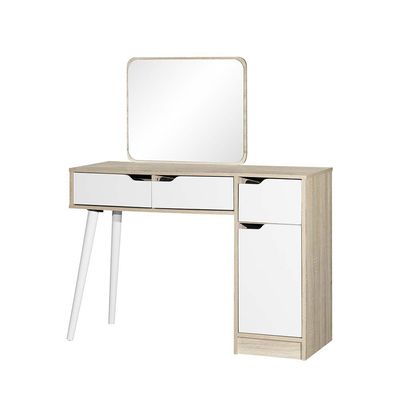 Kinder Vanity 1-Door & 3-Drawer Dresser with Mirror - White & Sonoma Oak - With 2-Year Warranty